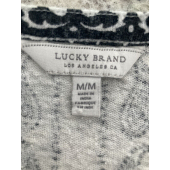 Lucky Brand Top Linen Blend Tunic Sz M White/Blue Paisley Peasant 1/4 Button up - Picture 6 of 9